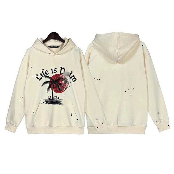 Ss Tide Coconut Tree Red Sun Skull Speckle Print Hoodie Мужское и женское пальто High Street