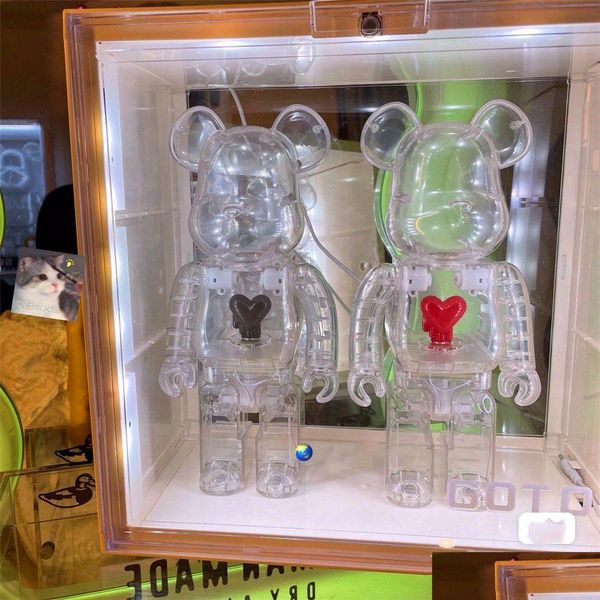 Colecionável O Bearbrick é emocionalmente indisponível transparente Red Black Heart Toy Toy Figures Art Figures Modelo de trabalho Toys Gi Dhiwg