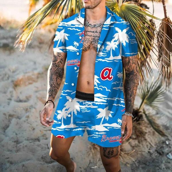Tute da uomo Estate Spiaggia Moda Fiore Stampa Due pezzi Set per uomo Camicia a maniche corte Pantaloncini Abiti Hawaiano Casual Abito maschile S-4XL