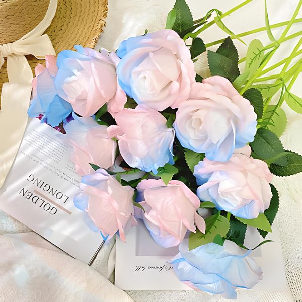 Bouquet di rose simulato, fiore di seta, fiore di plastica, fiore artificiale, decorazione per soggiorno singolo, fiore secco, decorazione per tavolo da pranzo
