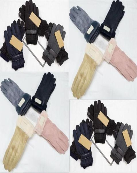 Дизайновые перчатки в стиле искусственного меха для женщин Зима на открытом воздухе теплые пять пальцев искусственная кожаная перчатка Whole203z1359978
