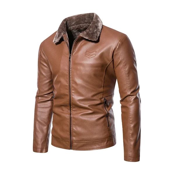 Cappotto invernale in pelle PU con colletto polo ispessito Giacca da ciclismo da uomo grande moda europea e americana 231227