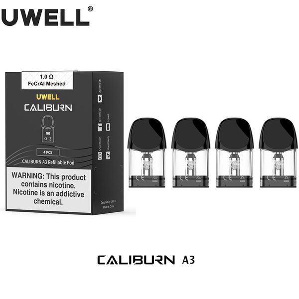 Original Uwell Caliburn A3 Pod 2ML Patrone 1,0 Ohm Spule Nachfüllen Fit Elektronische Zigarette Für Caliburn A3/AZ3/AK3 Kit Vape Verdampfer 4PCS/PACK