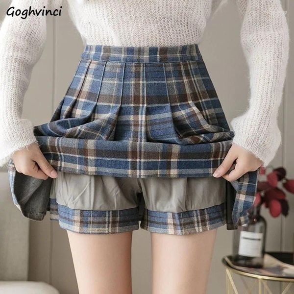Saias xadrez plissada para roupas femininas kawaii saia y2k all-match a-line estudantes moda cintura alta faculdade feminina streetwear
