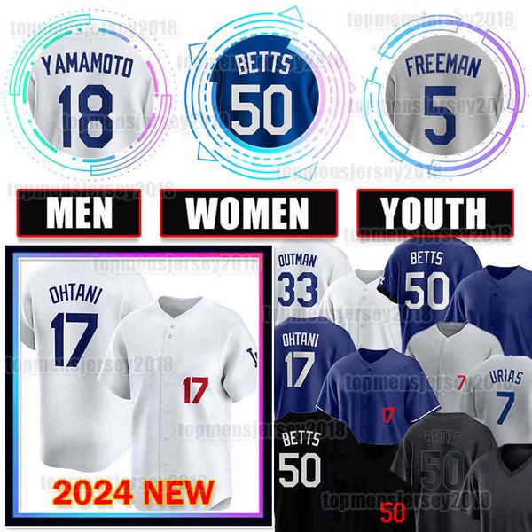 50 Mookie Betts Baseball Jersey 17 Shohei Ohtani 5 Freddie Freeman Dodgers 18 Yoshinobu Yamamoto Walker Buehler 13 Max Muncy James Outman Dustin May Jackie Robinson