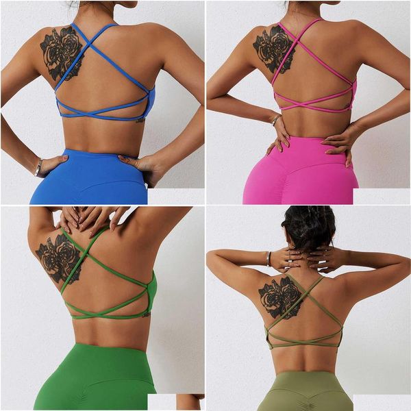 Sutiã cruz de volta esportes yoga colete tanque superior roupa interior das mulheres nu ginásio push ups correndo y fitness rápida seca entrega entrega dh359