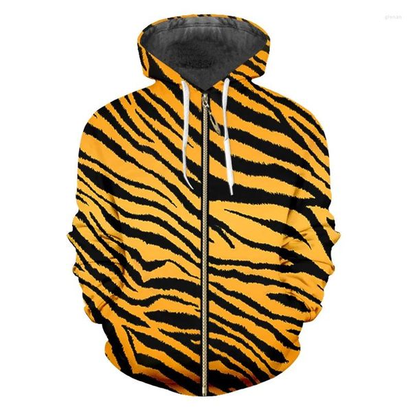 Hoodies masculinos IFPD Unissex Amarelo Hip Hop Zip Hoodie Queda Mulheres / Homens 3D Impresso Tigre Couro Pulôver Casual Esportes Casaco de Manga Longa Plus