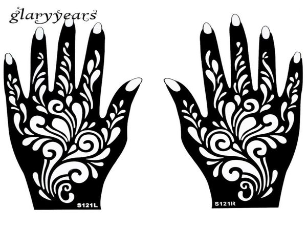 Whole1 Paar Hände Mehndi Henna Tattoo Schablone Blumenmuster Design für Frauen Körper Hand Kunst Malerei Einweg 20 cm 11 cm S8760551