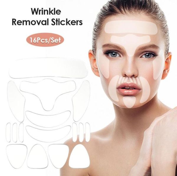 Fitas de 16pcs para faces reutilizáveis ​​silicone anti ruga de bandagem facial anti -envelhecimento adesivo testa pescoço olho de olho face elevador8336980