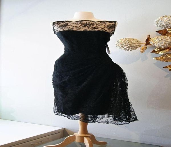 Vintage kokteyl elbiseleri 1950'ler siyah dantel balo elbisesi şeffaf bau boyun uzunluğu gece önlükleri yeni Noel partisi elbiseler gerçek görüntü5869959