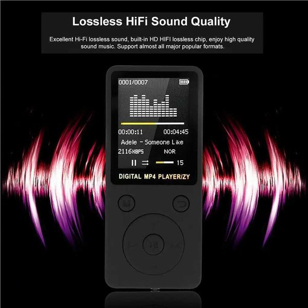 MP3 MP4 Players Reprodutor de áudio Filme assistindo leitor de cartão MP4 operado por bateria Dispositivo eletrônico de economia de energia Leitores de música preto