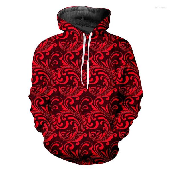 Felpa con cappuccio con cappuccio floreale rosso 3D con cappuccio da uomo con cappuccio da uomo Ifpd con cappuccio con cappuccio rosso 3d paisley paisley modella autunno astuzia sportiva sports plus