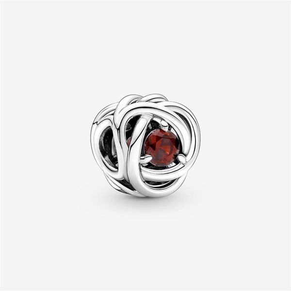 100% 925 Sterling Silver Gennaio Red Eternity Circle Charms Fit European Charm European Bracciale Fashion Wedding Engagement Jewelr213O