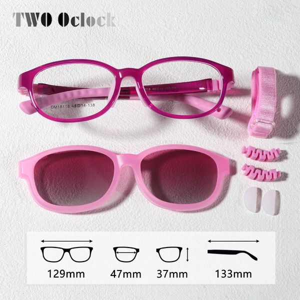 Flexível 2 em 1 Kids Glasses Sunglasses Clips on Glasses Sombras infantis Girls UV400 Sol óculos 0 DiOopter óptica óptica quadro rosa 2312227