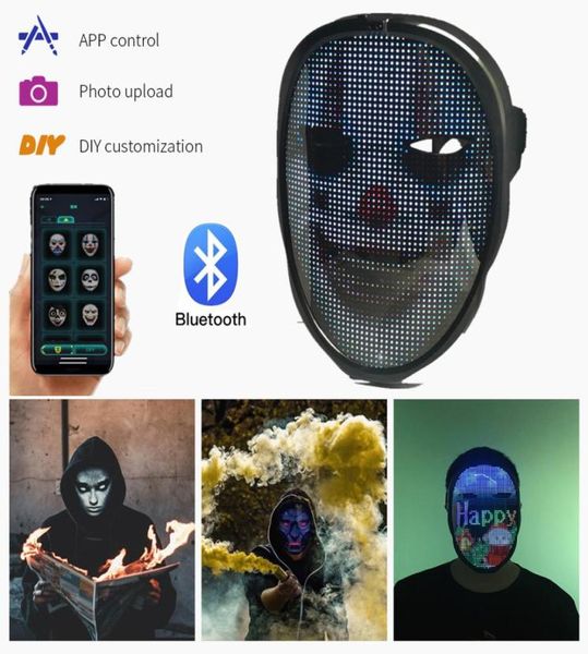 Bluetooth app programável diy po animação em cores brilhantes led texto men039s máscara placa de exibição festa de halloween natal9095952