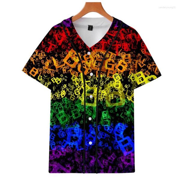 Camicie casual da uomo Maglia da baseball a maniche corte estiva moda Lettera Camicia stampata in 3D Sport di strada unisex Harajuku