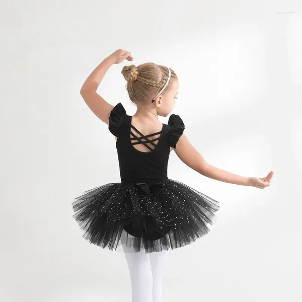 Abbigliamento da palcoscenico Gonna tutu per balletto scintillante Ginnastica artistica Body per ragazza in rete Svolazzante Manica corta Ballerina Principessa Vestire Costume Corea