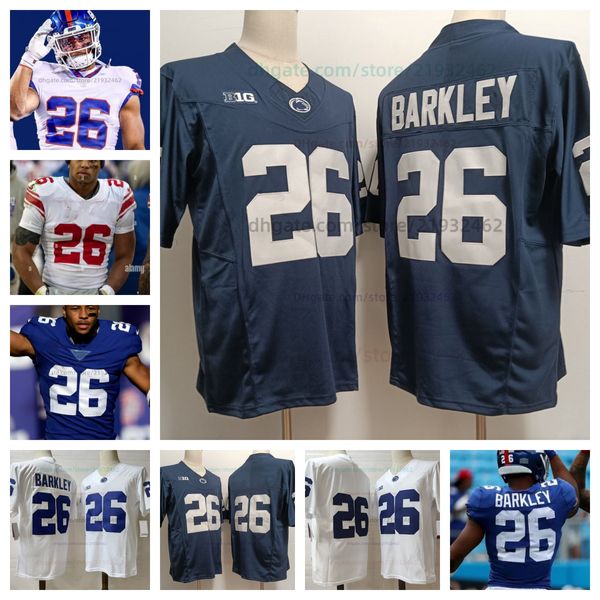 Saquon Barkley America Football Jersey NCAA 26 azul branco College Mens todo costurado