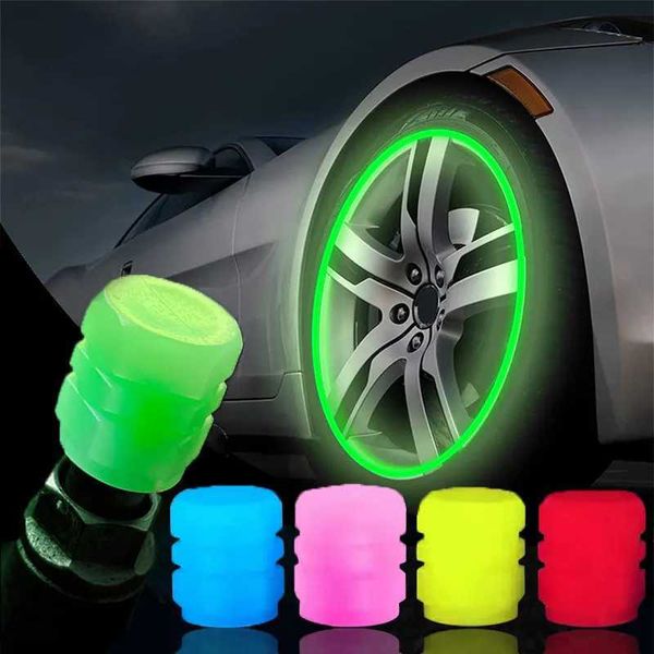 Tampas de válvula luminosas fluorescentes verde azul noite brilhante carro motocicleta roda estilo pneu hub tampa universal decoração peças