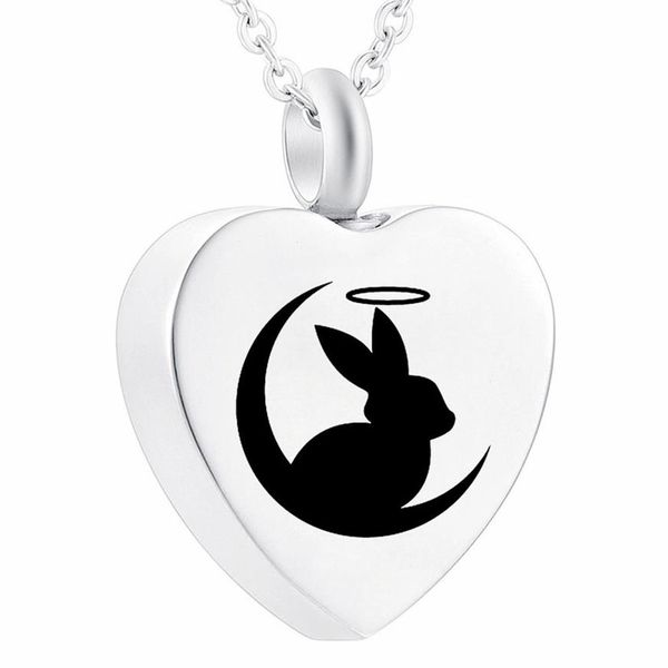 Festival da lua Cremação Ashes Urn Pingente Rabbit Heart Colar de aço inoxidável para jóias memoriais humanas para animais de estimação204W