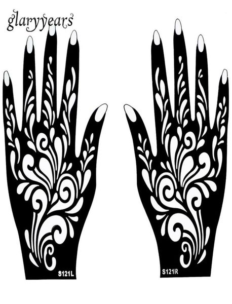 Whole1 Coppia Mani Mehndi Henné Tattoo Stencil Modello di fiore Design per le donne Body Hand Art Painting Usa e getta 20 cm 11 cm S6942953