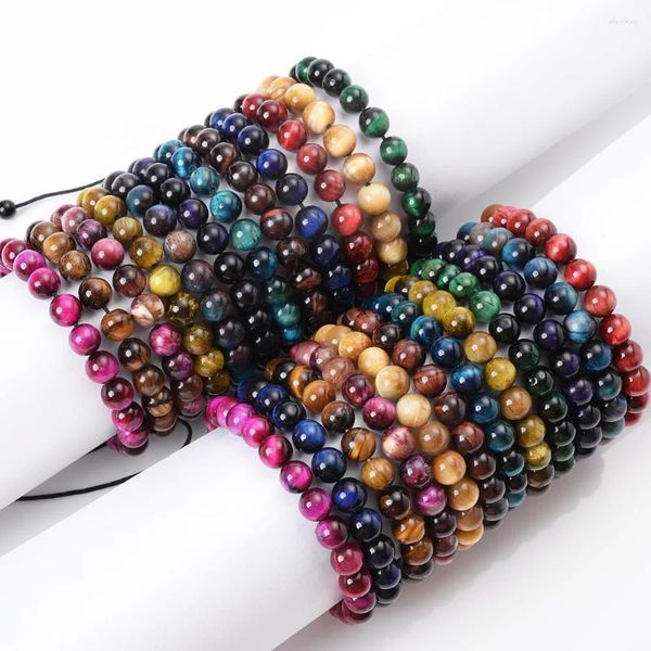 Charme Pulseiras Natural Tiger Eye Beads Pulseira Reiki Yoga Cura Sorte Pedra Para Mulheres Homens Aniversário Festival Jóias Presente