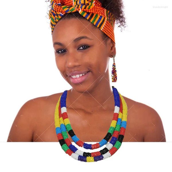 Catene Africa Eritrea Arabo Habesha Medio Oriente Ciondolo a strati Colorato Imitazione Perla Girocollo Collana Orecchini Set Regalo di compleanno per le donne