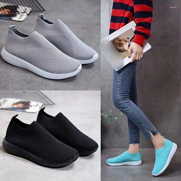 Scarpe eleganti da donna Sneakers con calzino in maglia tinta unita traspirante Slip On Sport Casual Walking Tennis