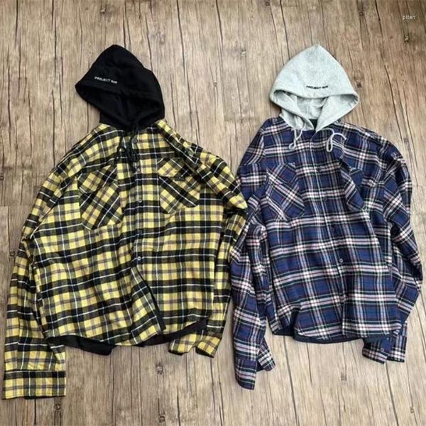 Men's Hoodies Plaid GRAILZ Hoodie Yellow Blue Reversible Flannel Sweatshirt High Quality 1:1 Warmth Women's