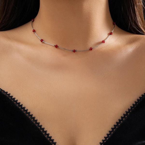 Anhänger Halsketten Purui einfache Kristallperlen Charme Halskette Schwarze Farbe Metall dünne Kette Choker Girls Frauen Schmuckkragen Accessoires