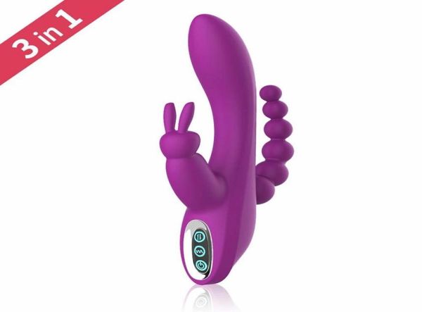 Coelho Vibrador G spot Vibrador Anal Curva Tripla 12 Função Estimulador Clitoriano Vibrador Vibrador À Prova D 'Água para Mulheres casais Y2001367839