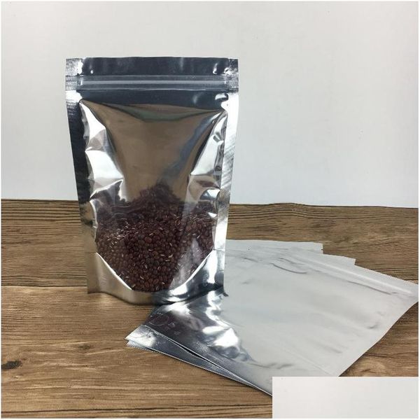 Borse da imballaggio Mylar Stand Up Foglio di alluminio Pacchetto trasparente Borsa per alimenti Sacchetti per imballaggio con cerniera per caffè Conservazione all'ingrosso di consegna Offi Dhsgy