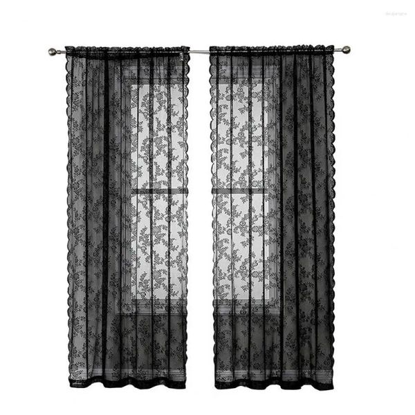 Preto modelado floral da proteção solar da permeabilidade do ar do laço da cortina bom completamente
