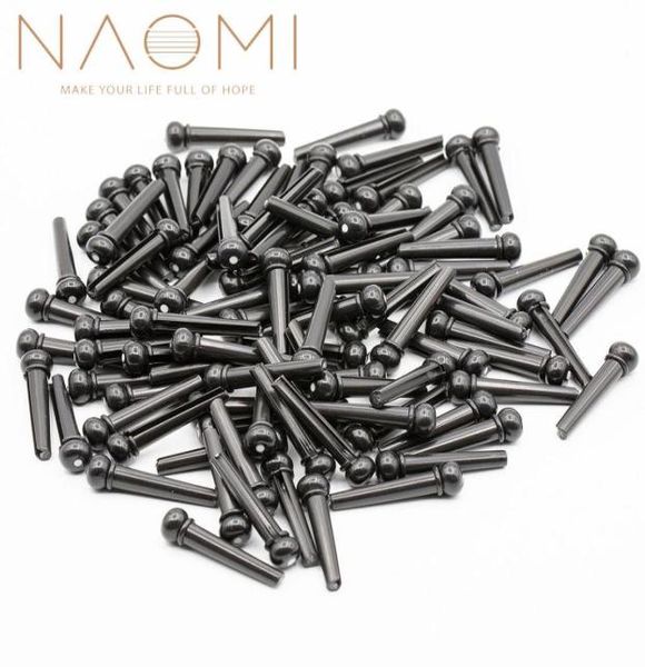 NAOMI 100PCS Pinos de guitarra acústica Acessórios Pinos de ponte de guitarra acústica Acessórios de peças de guitarra preta New9823290