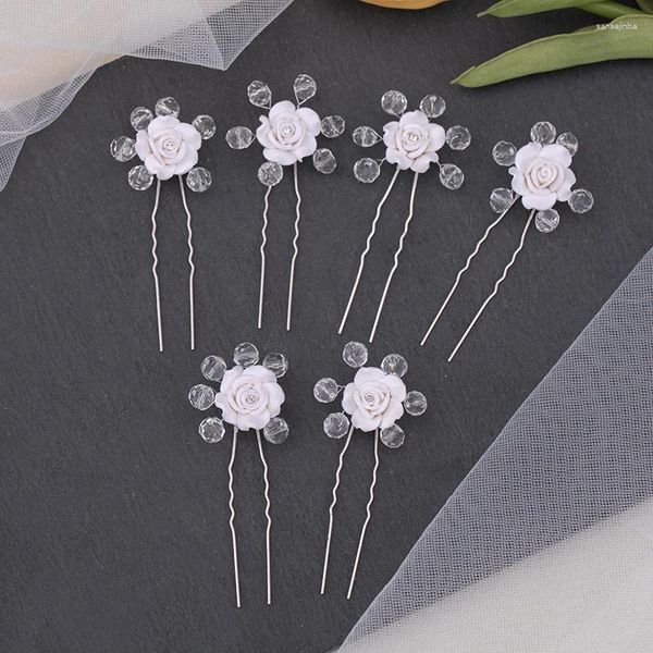 Saç klipsleri 6pcs Set çiçekler el yapımı moda saç tokaları düğün aksesuarları tasarım gümüş renk başı takı barrettes
