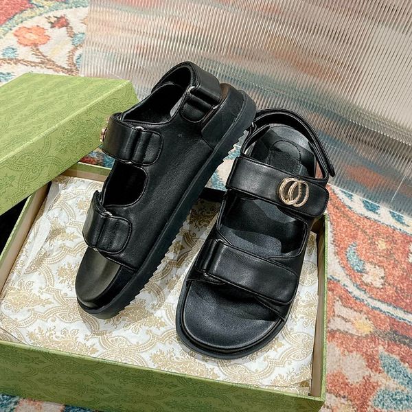 Yeni Cowhide Sandalet Daireleri Topuklar Jakard-Örme Boş Zaman Kadın Lüks Tasarımcısı Açık Düz Dip Yüksek Kaliteli Plaj Moda Ayakkabıları Fabrika Ayakkabı35-42