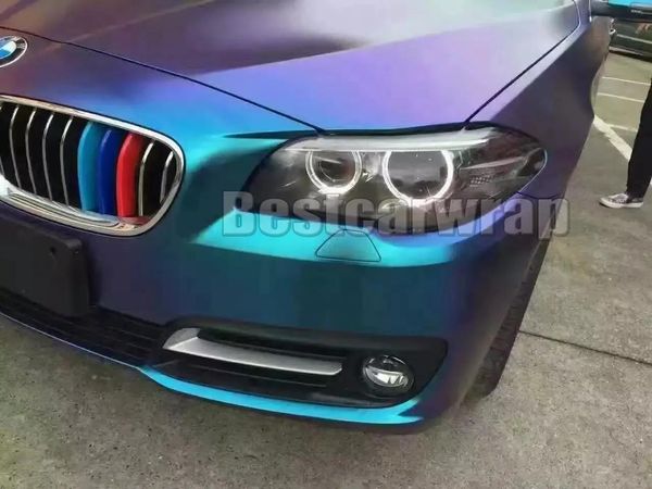 Adesivos azul a roxo cetim shift chameleon vinil filme com bolha de ar livre flip flop para um envoltório de carro inteiro cobrindo 1,52*20m/rol