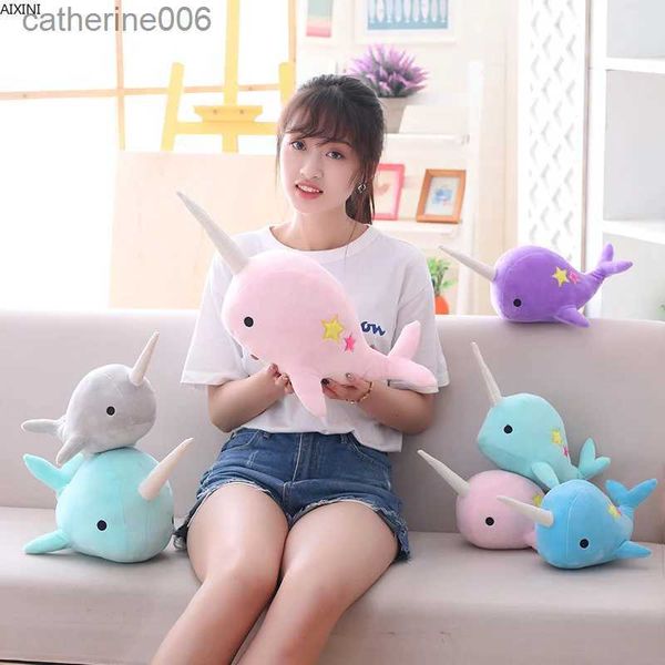 Animali di peluche imbottiti 25-35 cm Narwhal Whale Binary Star Boll Plushing Toy Morb Ocean Ocean Sea Polcatura INFORMAZIONI Porta per bambini Regali Gift Kidl231228