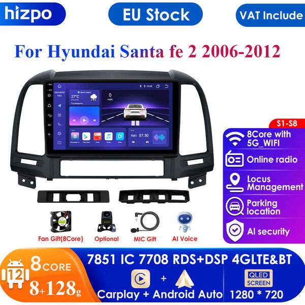 Reprodutor de vídeo multimídia inteligente do rádio do carro de Android da tela 2din para Hyundai Santa Fe 2 2006 - 2012 GPS Nav Carplay Auto 4G RDS