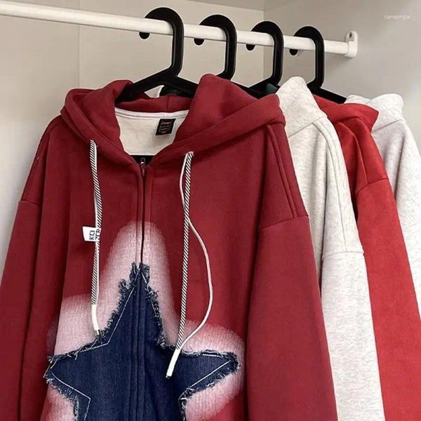 Herren Hoodies American Star Patch Nische Kapuze -Sweatshirt Jacke Mode Casual Lose High Street Tops Männer Männliche Kleidung