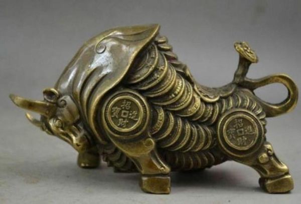 China Copper Carve Ganzkörper Wohlstand lebensechtiger Zodiac Ox Statue3471996