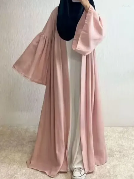 Roupas étnicas Dubai Oriente Médio Mulheres Cardigan Robe Cor Sólida Solta Bell Manga Jaqueta Europeu e Americano Elegante Vestido de Moda