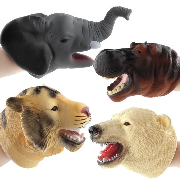 Wilde Animalpuppenhandschuhe Lion Hippo Marine Life Handschuhe Handpuppen Halloween Requisiten Kindermodell Spielzeug weiches Plastikspiel 231227