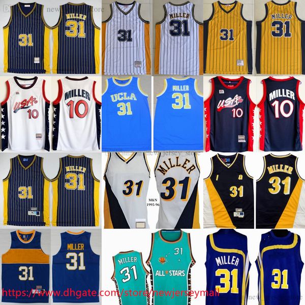 Custom XS-6XL Trowback Basketball 31Reggiemiller Jersey retrò a strisce bianche gialle a strisce bianche gialle bambini ragazzi ragazzi ragazzi donne donne donne