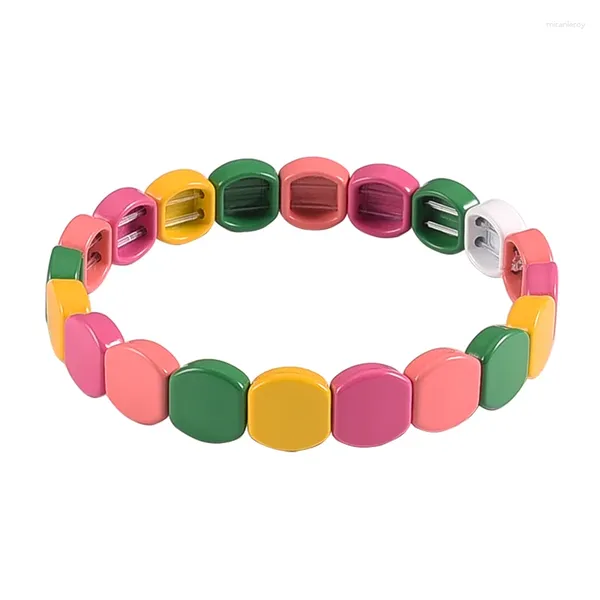 Браслеты из звеньев, разноцветные радужные геометрические эмалированные браслеты в виде плитки, женский модный эластичный браслет, браслеты ручной работы, плетеные штабелируемые ювелирные изделия
