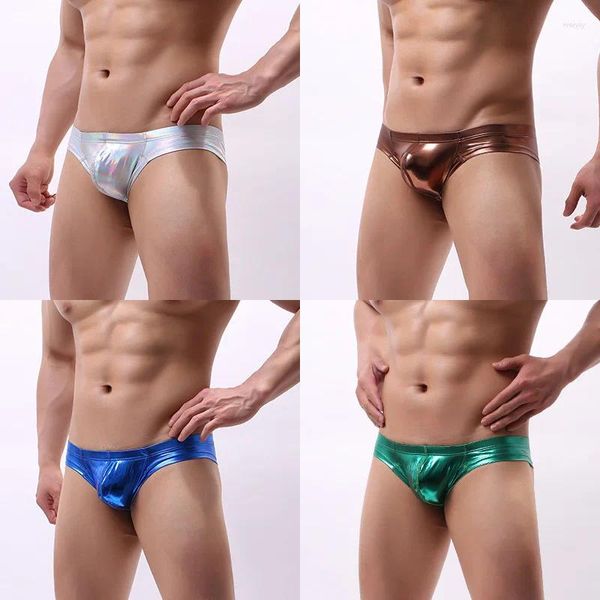 Cueca cuecas masculinas sexy u convexo bolsa íntima pU faux couro calcinha brilhante e respirável