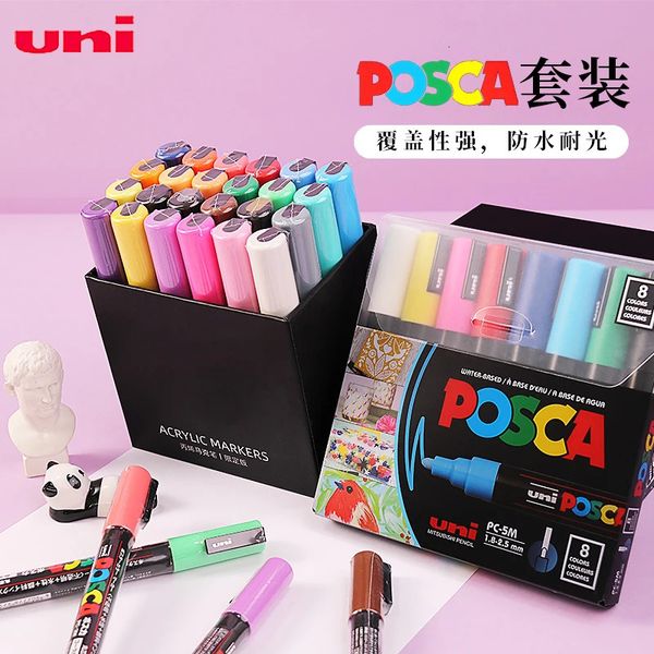 Набор маркеров Uni Posca PC-1M 5M 8K Акриловая ручка для рисования граффити 7/8/12/16 цветов на водной основе Art rotulador Permanente 231227