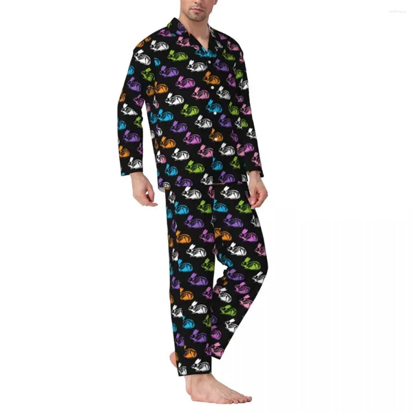 Erkekler Sweetwear iskelet Tavşanlar Pijama Setleri Sonbahar Renkli Baskı Romantik Ev UNISEX 2 Parça Sıradan Büyük Boyutlu Özel Nightwear Hediyesi