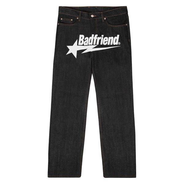 Y2k Jeans Badfriend Stampa di lettere Pantaloni larghi in denim nero Hip Hop Nuovi pantaloni a gamba larga Haruku Punk Rock Streetwear