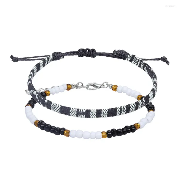 Charm-Armbänder, 2 Stück, Boho-Surfer-Armband für Damen und Herren, handgefertigt, Sommer, Strand, verstellbar, wasserdicht, Festival-Accessoires, Perlen